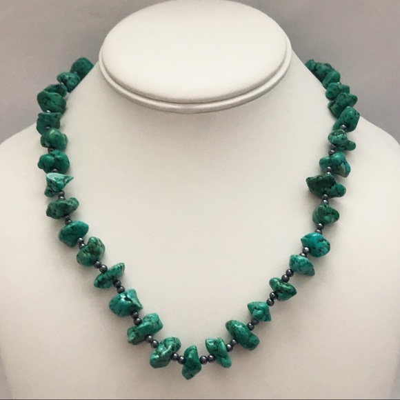 Turquoise Nugget Hematite Bead Necklace - Picture 4 of 13
